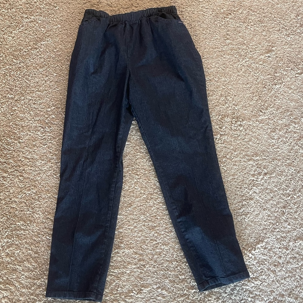 Dark Wash Denim-Look Elastic Waist Pants